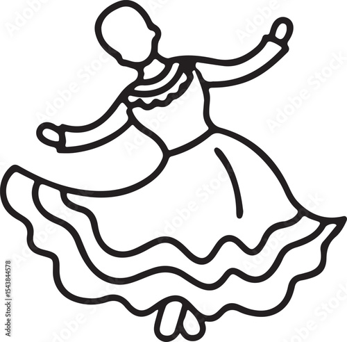 ballerina dancing, graceful dancing figure, elegant silhouette, flowing skirt, dynamic pose, black and white sketch
