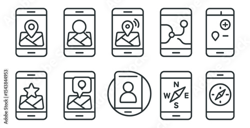 Navigation, map outline icon set. gps, location tracking icons in linear style
