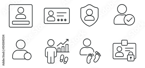 User account and security icon set. identification, privacy icons outline collection