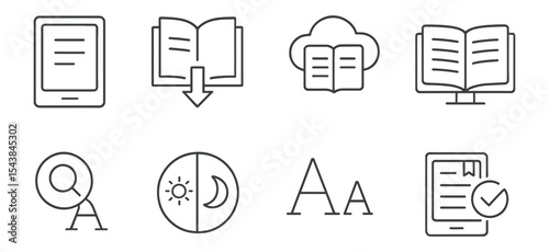 Reading, education line icon set. ebook, library, study resources outlined icons