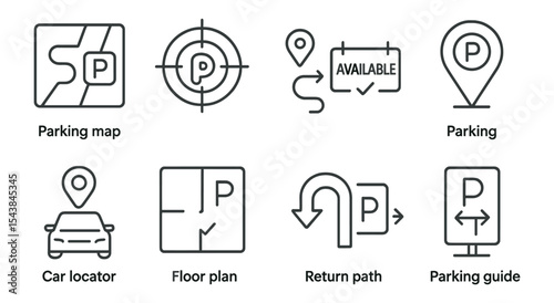 Parking, navigation line icon set. location, route, guidance icons collection