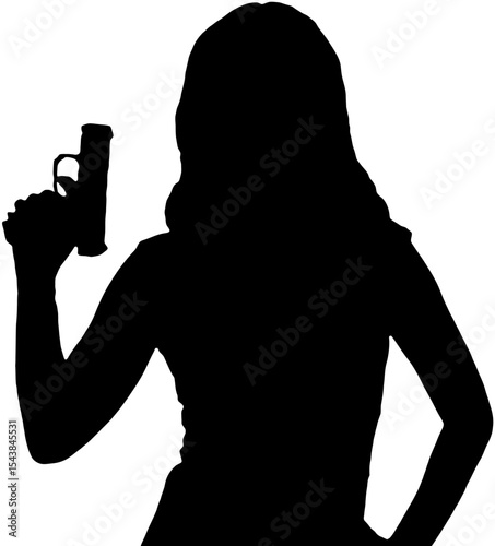 Woman with Gun Silhouette, Female Agent Profile, Action Heroine