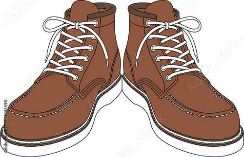  Pair of Classic Brown Leather Work Boots with White Laces, Durable Footwear for Construction and Outdoor Use, Stylish Men's Fashion, Rugged and Comfortable Design.