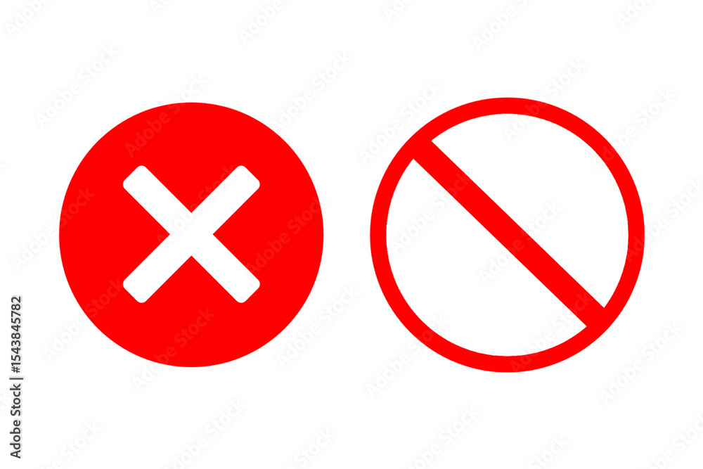 Obraz premium Red Cancel and Prohibition Icons – Vector No Symbol with Cross and Slash Signs