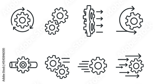 Process, workflow outline icon set. gear, automation icons in minimalist outline style