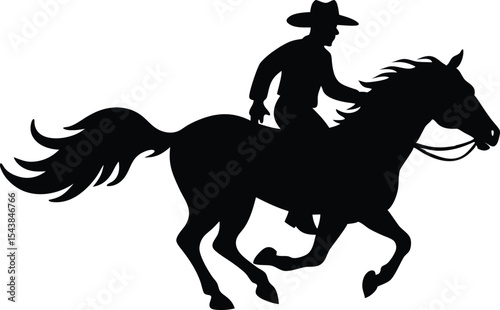 cowboy and horse running silhouette vector illustration