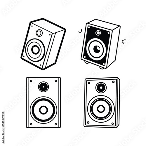 A set of audio studio acoustic speaker line art vector illustration