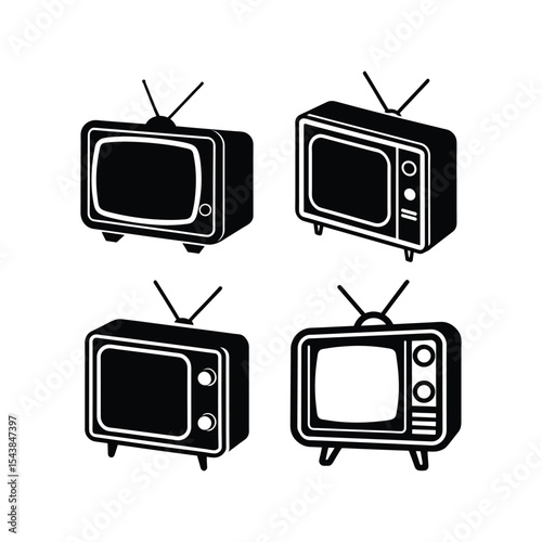 A set of retro tv silhouette vector illustration