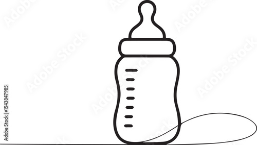 Minimalist Baby Bottle Illustration with Continuous Line Drawing for Design