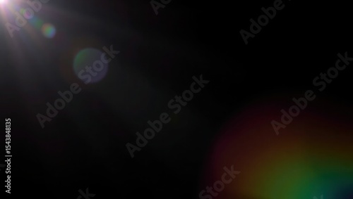 Blurred rainbow refraction overlay effect. Light lens prism effect on black background. Holographic reflection, crystal flare leak shadow overlay. Colorful rainbow disco ball light