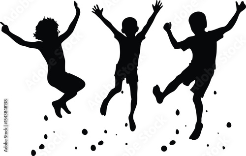  joyful children jumping and playing in water