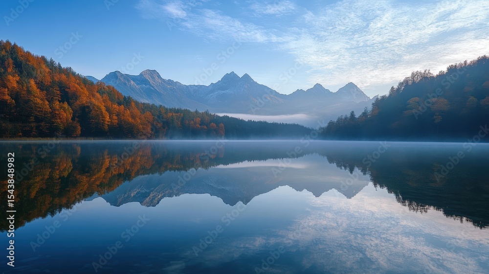 Fototapeta premium The mountain reflections in a tranquil lake are so beautiful