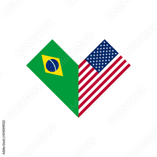 friendship concept. heart shape icon with brazil and american flags. vector illustration isolated on white background