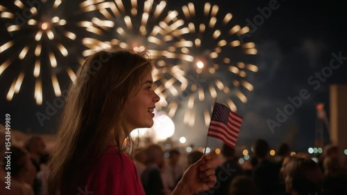 Warm Crowd Moment with Child and Fireworks Display

