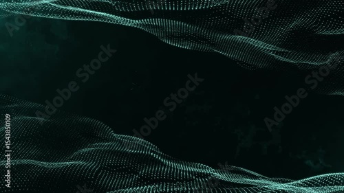 Futuristic abstract digital landscape with flowing light particles in dark space