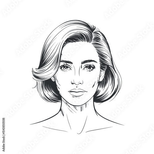 Elegant black and white portrait of a woman with a classic bob hairstyle