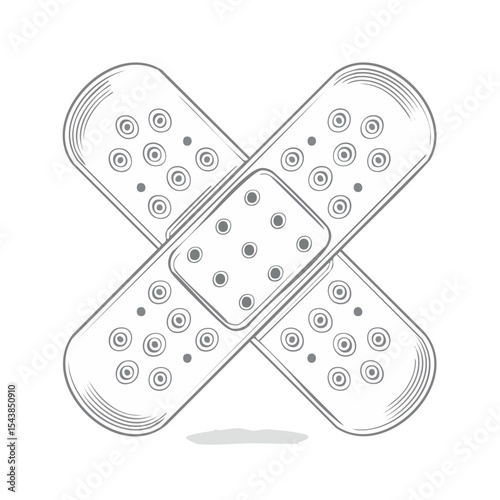 Two Plasters Crossed, Bandages in X Shape, Medical Adhesive Strips Illustration, Healthcare and First Aid Concept, Isolated