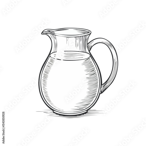 Illustration of Milk Pitcher with Handle Against Black Backdrop, Hand Drawn Style