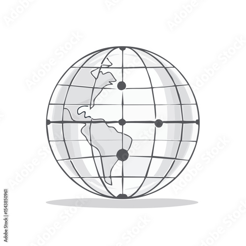 Stylized globe drawing showing Americas continent for global connectivity or location concepts on black backdrop