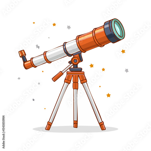 Cartoon Telescope Observing Stars Against Black Background Discovering Outer Space Science Exploration