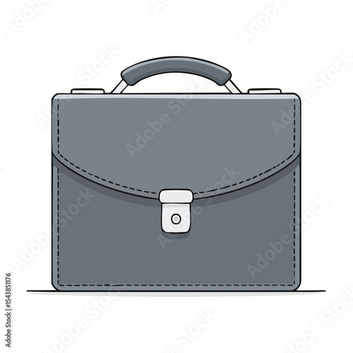 Cartoon Gray Briefcase with Handle for Business Documents or Files Against Black Background