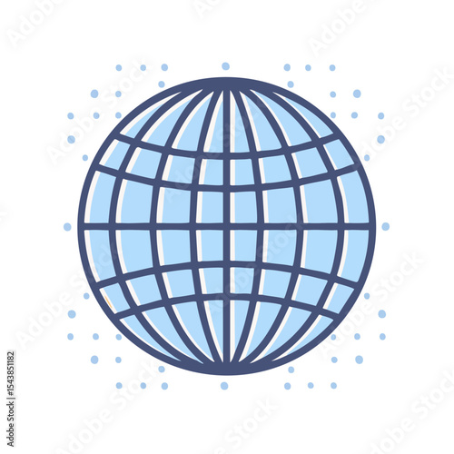 Stylized World Globe with Grid Lines and Data Points Floating Around on a Black Background