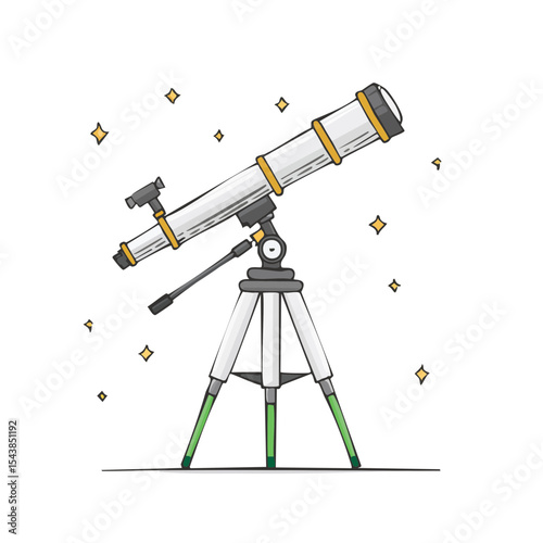 Telescope Illustration Observing Stars in the Night Sky Science Astronomy Exploration Space Discovery Equipment Tool Celestial Study