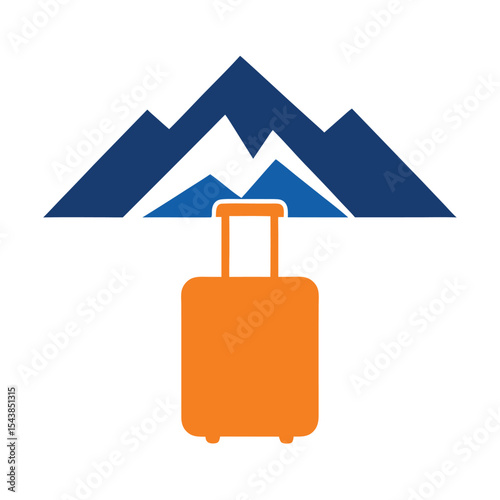 Orange Suitcase Under Blue Mountain Range Icon Travel Luggage Trip Adventure Journey Vacation Holiday