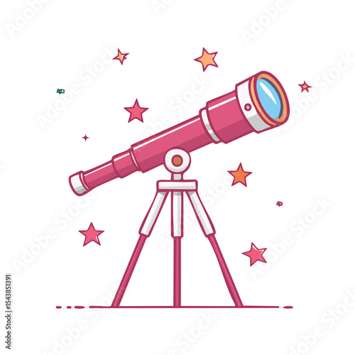 Illustration of a telescope pointing at stars in the night sky astronomy and stargazing exploration of the universe and cosmos