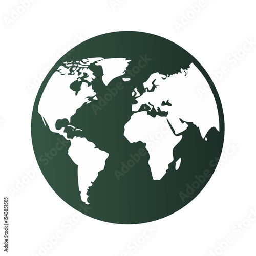 Stylized world globe icon depicting continents in white against a dark green circle background.