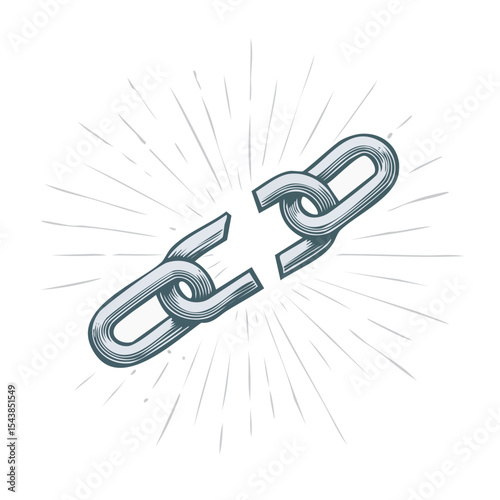 Broken Chain Illustration with Light Rays Symbolizing Freedom and Liberation on Black Background