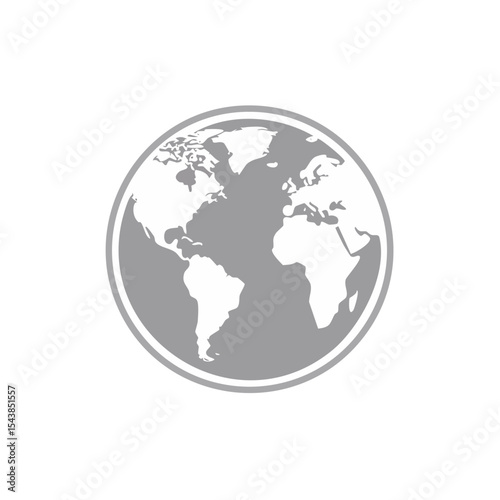 Simple World Globe Illustration Earth Map Icon Gray and White Earth Flat Design Planet Symbol Global World Wide Web