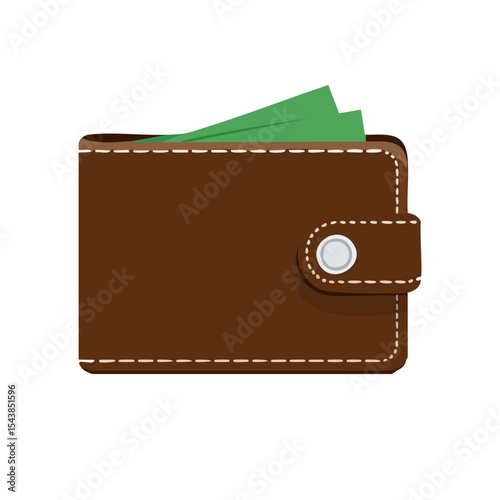 Leather wallet containing paper currency flat vector graphic simple financial illustration money and personal finance spending savings income wealth