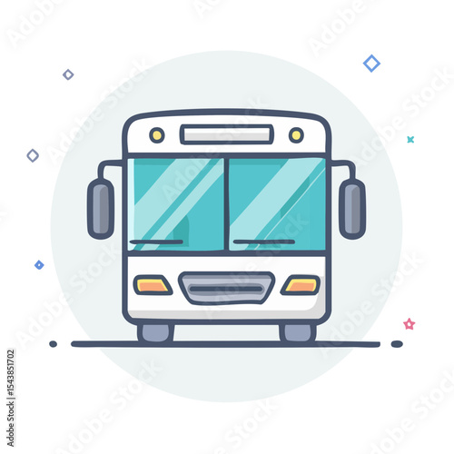 Illustration of Front View of Bus on Grey Background Featuring City Transport for Commuting Travel and Public Transportation