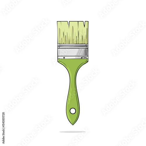 Illustration of a green paint brush with metal ferrule for painting or home renovation isolated on black background