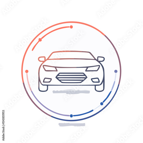 Automotive icon graphic, electric vehicle in white circle with color gradient accents, modern simple outline style