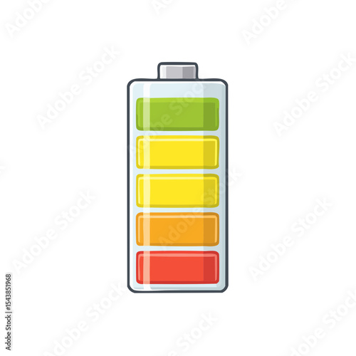 Illustrative Battery Icon Indicating Energy Levels with Green Yellow Orange and Red Segments on Black
