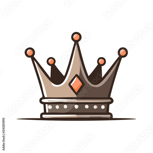 Illustration of a cartoon regal crown with gems and rounded toppers set against a dark background