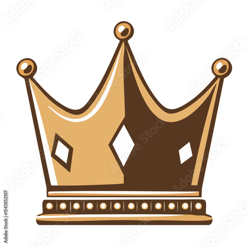 Cartoon illustration of a golden crown with white diamonds and brown trim on black background