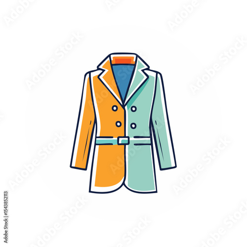 Illustration of a Stylish Two-Tone Trench Coat on White Circle Backdrop
