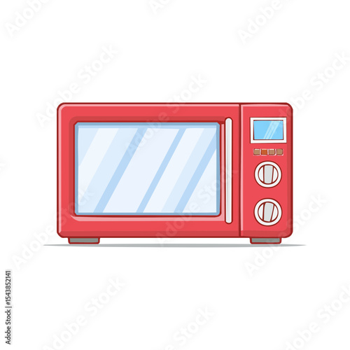 Red microwave oven appliance cooking food preparation kitchen equipment with knobs and display illustration vector