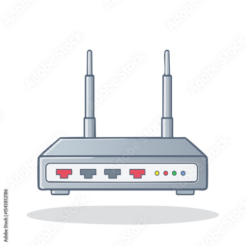 Cartoon Style Wireless Router Illustration with Antennas and Ports for Network Connectivity