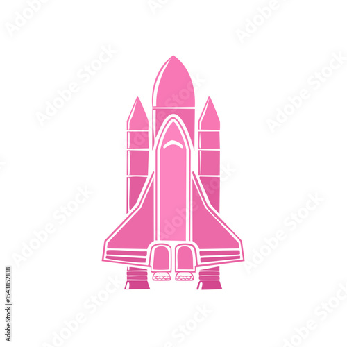 Stylized Space Shuttle Illustration Isolated on Black Background Pink Colored Spacecraft Flying Spaceship Exploration Concept