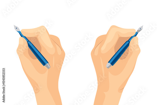 Vector illustration of left-handed and right-handed writing hands, neutral colors, educational concept on white background