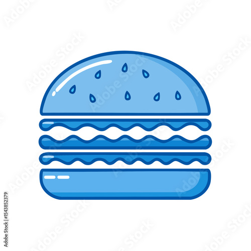 Single blue burger illustration with sesame seeds on top bun, fast food icon
