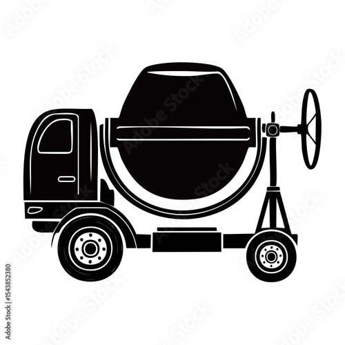 Outlined Illustration of a Cement Mixing Truck, Minimalist Design on Dark Background