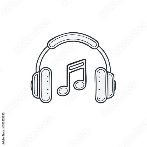 Headphones and Music Note Illustration on Black Background. Conceptual Audio Design, Sound Device, Listening Equipment Art.