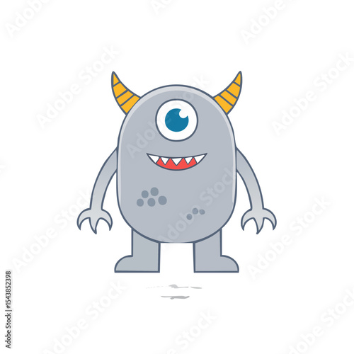Cartoon Monster Character With One Eye and Horns Against Black Background For Children's Designs