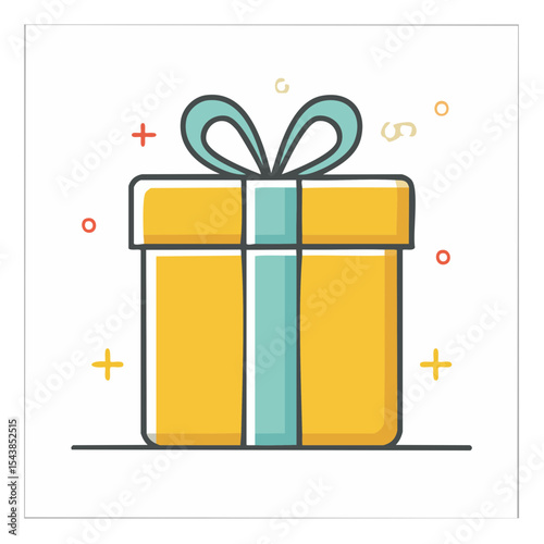 Cartoon Yellow Gift Box Tied with Ribbon Holiday Celebration Present Graphic