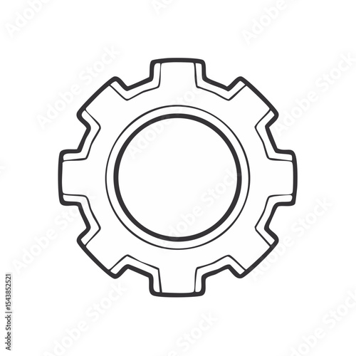 Outline of a mechanical cog gear with round center for engineering or industrial applications in black and white with a modern style